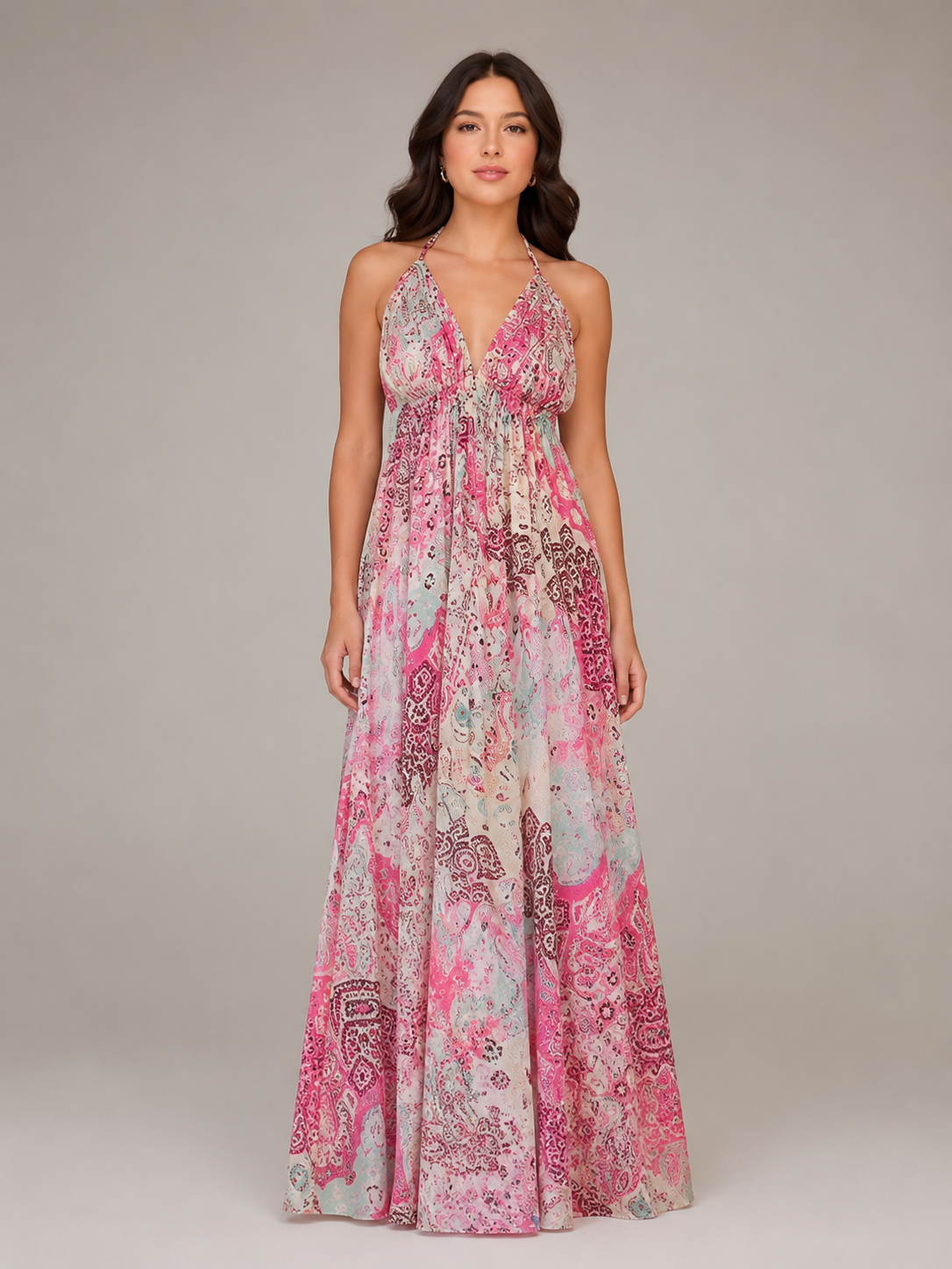 Vestido Longo Paisley Aurora Rosa