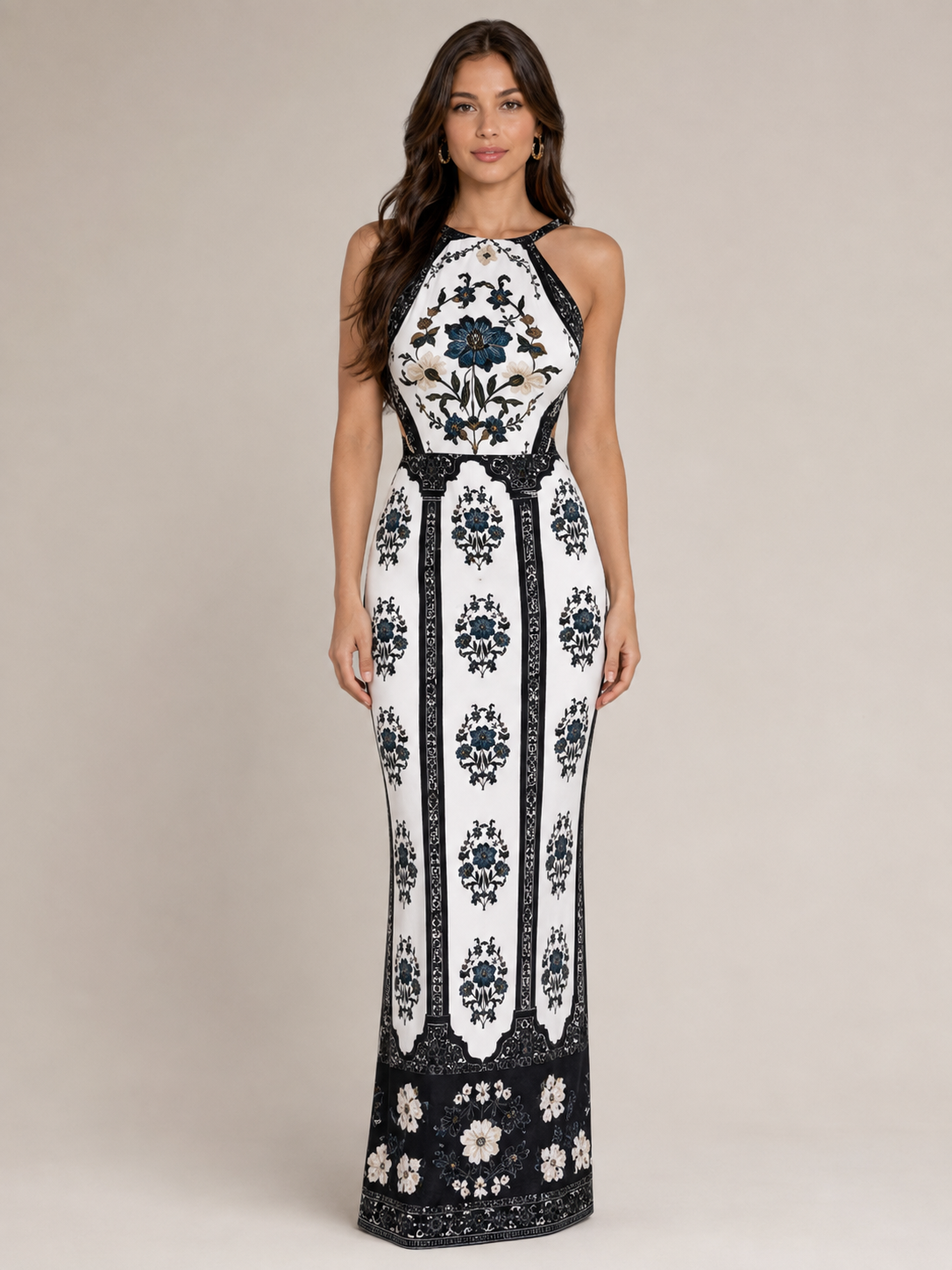 Vestido Longo Imperial Preto e Branco