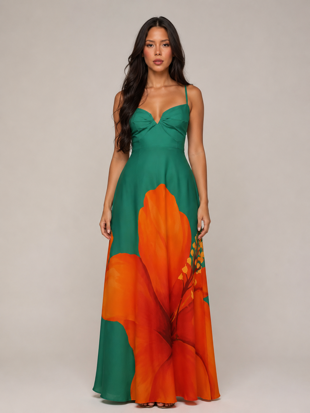 Vestido Longo Flor Tropical Esmeralda