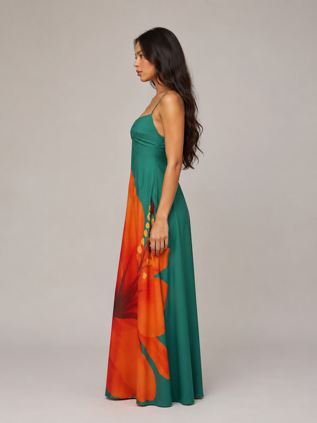 Vestido Longo Flor Tropical Esmeralda