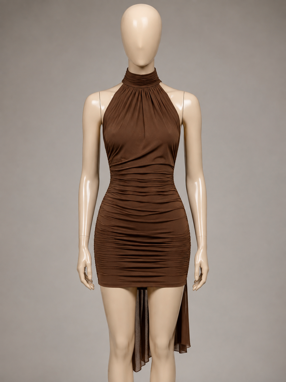 Vestido Curto Chocolate Frente Única Drapeado